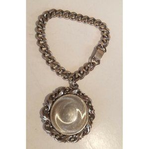 **Vintage Substantial Silver Tone Star Bracelet with Engravable Medal**